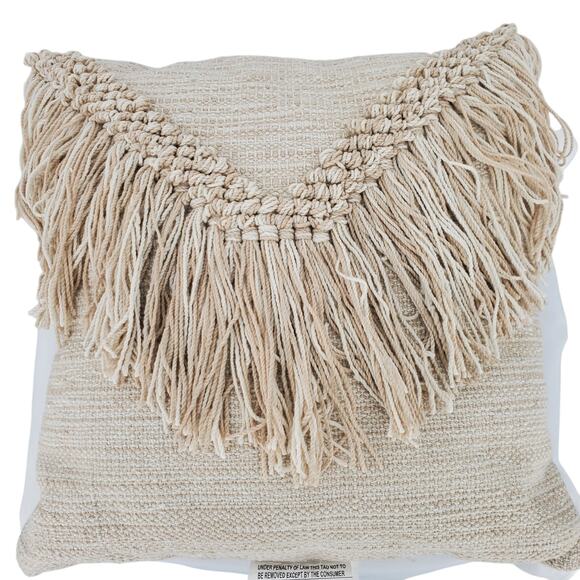 Opalhouse Macrame Indoor/Outdoor Throw Pillow Natural Color 18inx18in Home Decor - Picture 1 of 5